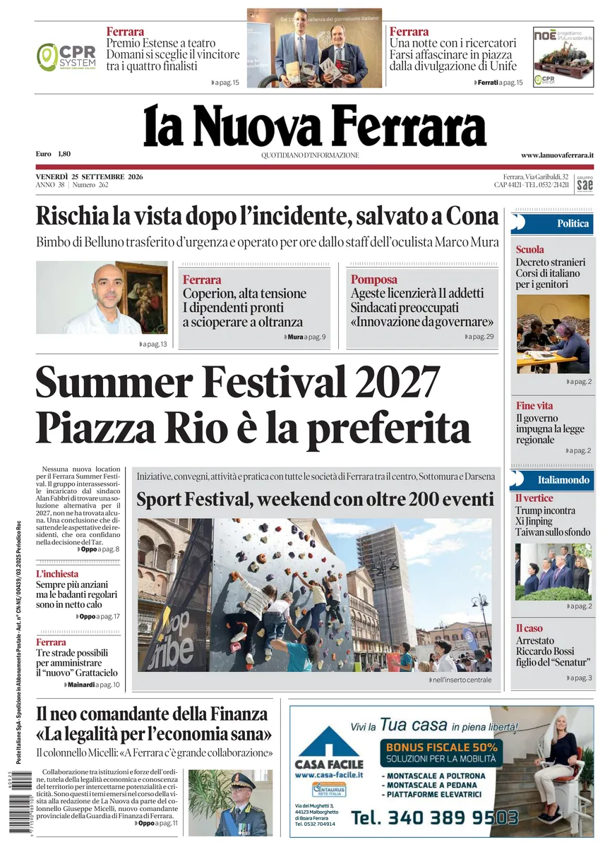 Prima-pagina-nuova ferrara-oggi-edizione-del-2026-09-25